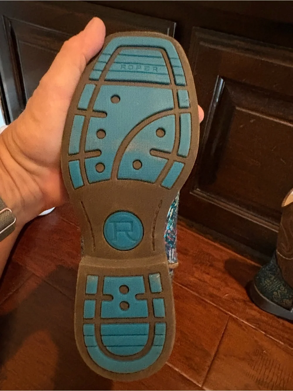 Western-Style Little Kid’s  Boots in Teal Multicolor Embellishment